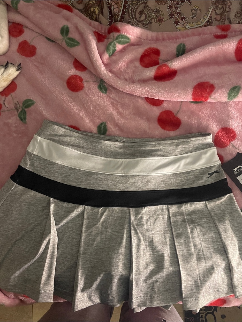 Slazenger Gray Pleated Skater Skirt with White and Black Bands